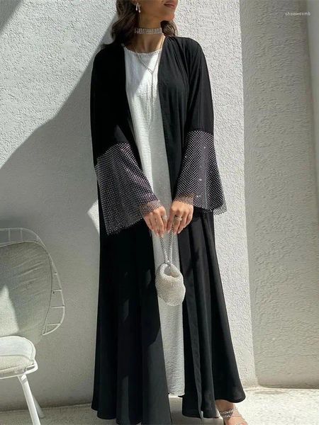 Ropa étnica Ramadán Eid Open Black Nidab Kebaya Dubai Luxury Kimono Abaya Kaftan Muslim Islam Abayas para mujeres Robo Femme Musulmane
