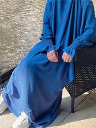 Vêtements ethniques Ramadan Eid Robe de prière Femmes Plaine Longue Hijab Robe Floral Cuff Musulman Abaya Dubaï Islamique Modeste Vêtements Kaftan
