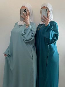 Vêtements ethniques Ramadan Eid Satin Abaya Dubaï Turquie Manches évasées Musulman Hijab Robe Plaine Fermée Abayas pour Femmes Islamique Vêtements Caftan Robe 230721