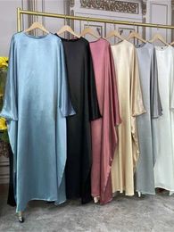 Etnische kleding Ramadan Eid Satin Abaya Turkije Islam Moslim Maxi -jurk Abayas voor vrouwen Kaftan Ka Caftan Marocain Robe Femme Musulmane T240510
