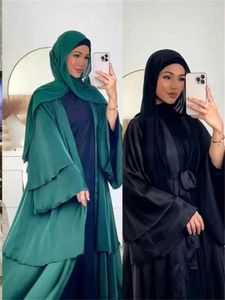 Ropa étnica Ramadán Eid Shimmer Satin Open Kimono Abaya Dubai Luxury 2024 Muslim Damen Abayas para Palestina THOBE Vestido Kaftan