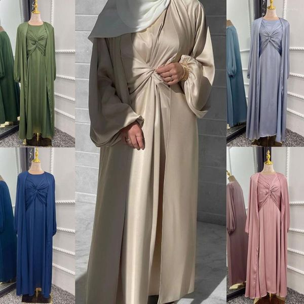 Vêtements ethniques Ramadan Eid costumes femmes Abaya dubaï deux pièces ensembles musulmans robe turquie Islam Abayas Satin fête robe de soirée