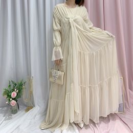 Etnische kleding Ramadan Eid Tunic Puff Sleeve Cardigan Muslim Abayas Kimono Musulmane Dubai Fashion Muslimjurk Arabische aanbidding Service WY701 230517