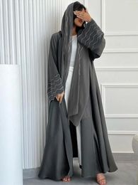 Vêtements ethniques Ramadan Eid femmes gris noir Dubaï Khimar Abaya Islam Muslim Kimono Hijab Robe Set Kebaya Kaftan Djellaba Robe Femme