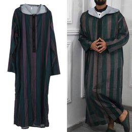 Vêtements ethniques Ramadan Mode Long Caftan Musulman Abaya Chemise Jeunes Qamis Homme Lâche Casual Col À Capuchon Islamique Pour Hommes