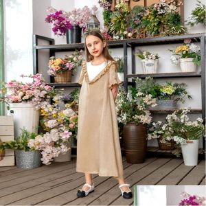 Vêtements ethniques Ramadan Fashion Musulm Children Abaya Print Girl Maxi Robe Long Robe Robe Kimono Jubah Jubah Moyen-Orient Islam arabe Dhjri