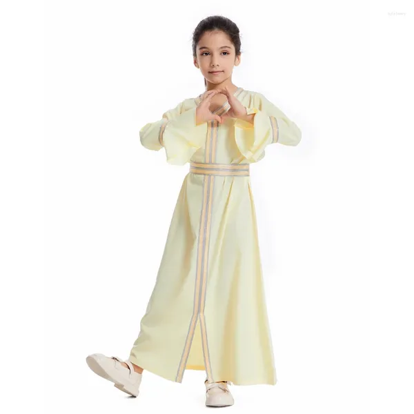 Vêtements ethniques Ramadan Fashion Musulm Children Abaya Girl solide Maxi Robe Long Robe Robe Cute Prayer Moyen-Orient Arabe islamique