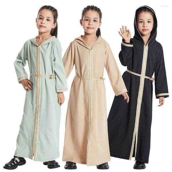 Ropa étnica Ramadán Niñas Musulmanas Vestido Largo Islámico Dubai Abaya Niños Eid Bordado Robe Árabe Jilbab Vestido Niños Con Capucha Kaftan