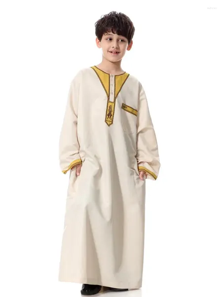 Vêtements ethniques Ramadan Islamique Garçons Dubaï Saoudien Jubba Thobe Thawb Musulman Kaftan Abaya Enfants Eid Robes Enfants Arabe Moyen-Orient Robe