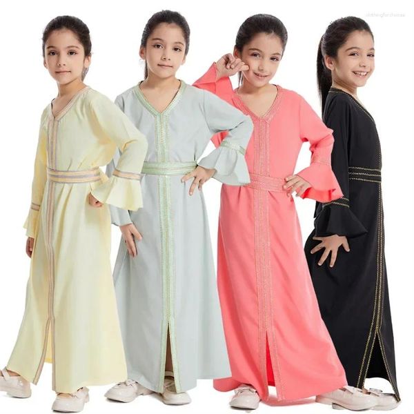 Vêtements ethniques Ramadan Kaftan Abaya pour les enfants Girls Turquie Musulman Long Robe Islam Saudi Arabie Eid Robe Robe Gowns Enfants Kimono Caftan