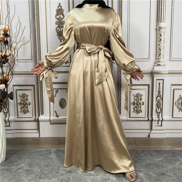 Vêtements ethniques Ramadan Kaftan Dubaï Luxe Soie Satin Longues Robes Solide Couleur Printemps Été Élégant Casual Robe De Soirée Femmes Musulmanes A