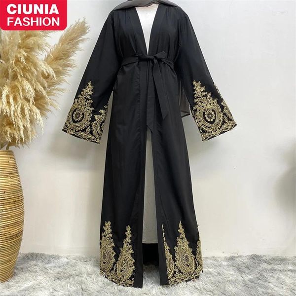 Vêtements ethniques Ramadan Kimono Hijab Robe Musulman Abaya Robe Dubaï Manches Longues Applique Noir Marocain Caftan Turquie Robes Africaines Pour