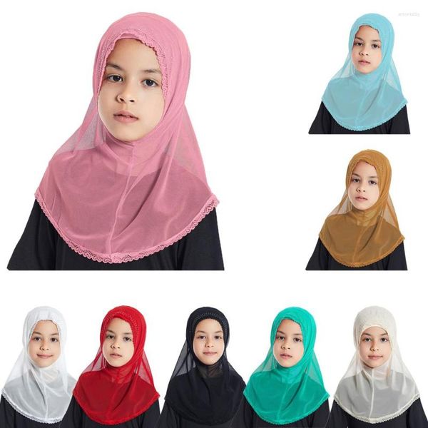 Ropa étnica Ramadán Encaje Islámico Árabe Oración Chales Ajuste 2-6 años Musulmán Hijab Bufanda Niñas Niños Turbante Caps Pañuelo Headwrap Niño