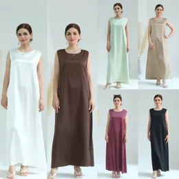 Vêtements ethniques Ramadan Long Robes Abayas musulmanes pour femmes Match Inner Sans manches