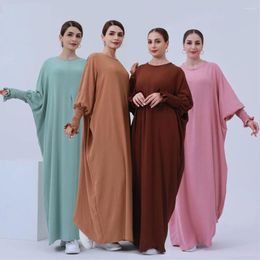 Etnische kleding Ramadan losse abaya gewaad gebedsjurk voor vrouwen gesmokte mouwen effen abaya's dubai moslim hijab kaftan islamitische lange jurken