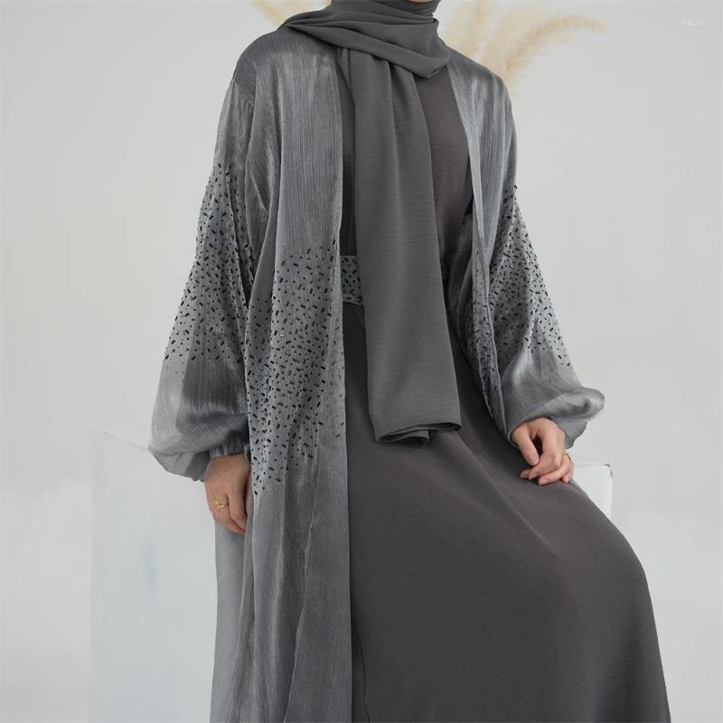 Ethnic Clothing Ramadan Mesh Open Abaya Women Muslim Maxi Dress Puff Sleeve Eid Marocain Kaftan Turkey Robe Dubai Jalabiya Kimono Cardigan