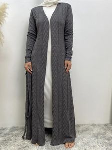 Ropa étnica Ramadán Medio Oriente Otoño Invierno Arabia Saudita Punto Musulmán Moda Bolsillo Islámico Marroquí Cardigan Suéter Abrigo largo