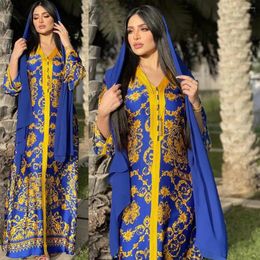 Vêtements ethniques Ramadan Moyen-Orient Maroc Robe Femmes Musulmanes Abaya Floral Imprimer Robe À Manches Longues Dubaï Turquie Robes Arabe Caftan