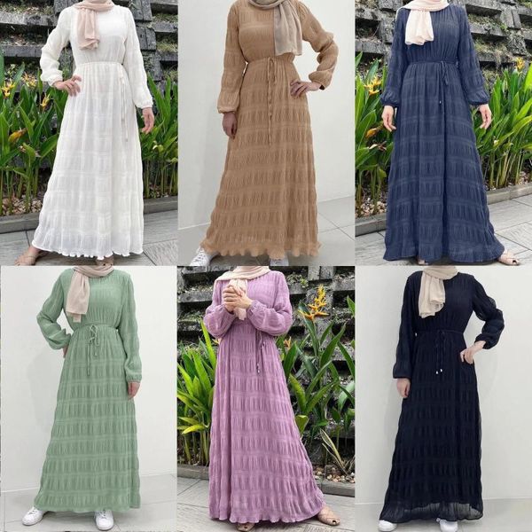 Vêtements ethniques Ramadan Moyen-Orient Robe musulmane Jilbab Abaya Couleur unie Mousseline de soie Robe à manches longues Abayas pour femmes sans hijab