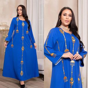 Etnische kleding Ramadan Midden -Oosterse moslim mode -borduurwerk Abaya Blue Robe Saoedi -Arabische jurk Maxi -jurken Maleisië