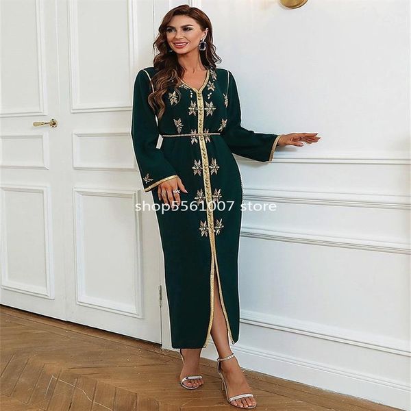 Vêtements Ethniques Ramadan Caftan Marocain Abayas Pour Femmes Robe Musulmane À La Main Perles Diamant Abaya Dubaï Robes De Soirée Islam C273A