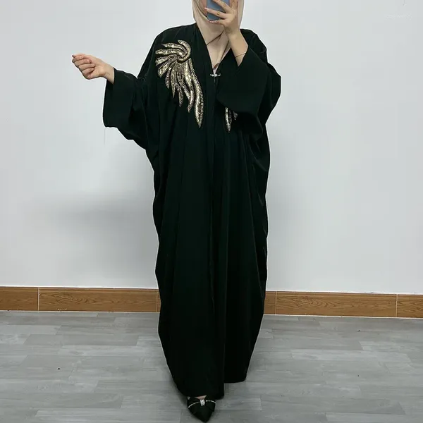 Vêtements ethniques Ramadan marocain luxe mode musulmane femmes ongles perles manches chauve-souris lâche cardigan islamique saoudien robe