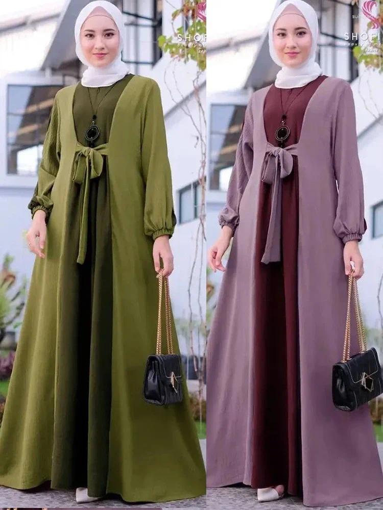 エスニック服ラマダンイスラム教徒ヒジャーブアバヤ女性のための控えめなドレスEid Saudi Arabia Long Lengeve Kaftan Robe Elegant Maxi Vestidos 2024