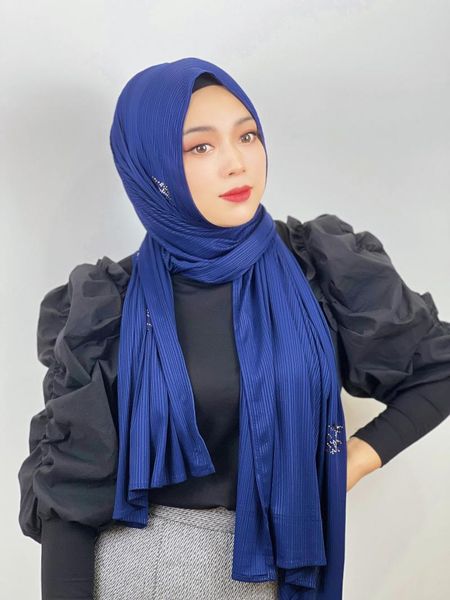 Vêtements ethniques Ramadan Musulman Hijab Tricoté Tissu Femmes Rayé Diamants Arabe Islamique Head Wrap Sari Châle