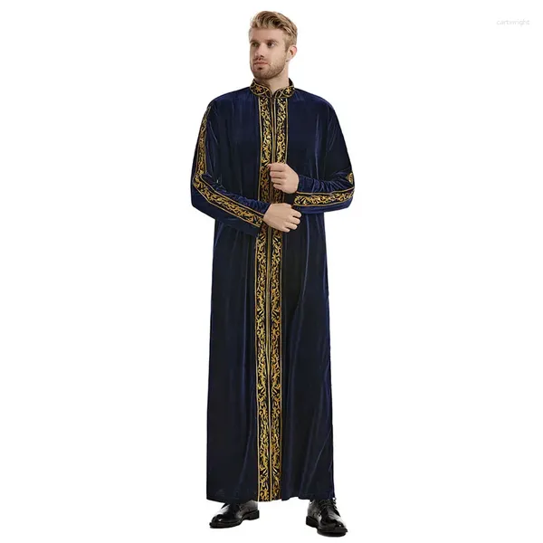 Vêtements ethniques Ramadan Musulman Hommes Velours Jubba Thobe Chaud Kaftan Islam Eid Saoudien Robe Arabe Thoub Thawb Dubaï Abaya Robe Robe Jilbab