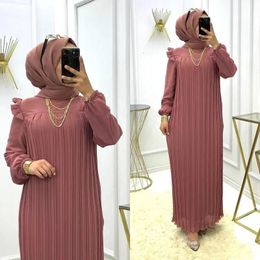 Ropa étnica Ramadán musulmán Vestido modesto para mujer Elegante árabe Femme Dubai Abaya Eid Islámico Mangas de linterna Túnica larga Turquía Ropa 230227