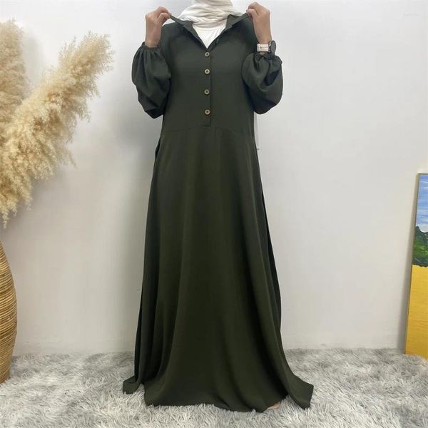 Ropa étnica Ramadán Mujeres musulmanas Eid Gasa Vestido largo Botones Camisa Vestidos Modesto Islámico Dubai Abaya Turquía Kaftan Cinturón Abayas