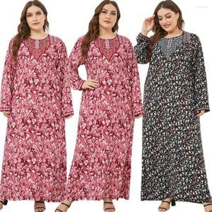Ropa étnica Ramadán Mujeres musulmanas Kaftan Vestido largo Estampado floral Islámico Árabe Abaya Medio Oriente Dubai Primavera Otoño Maxi Robe Plus