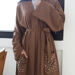 Vêtements ethniques Ramadan Femmes musulmanes ouvertes Abaya Cardigan Kimono Maxi Robe robes Robes Pearls Islamic Dubai Robe Cocktail