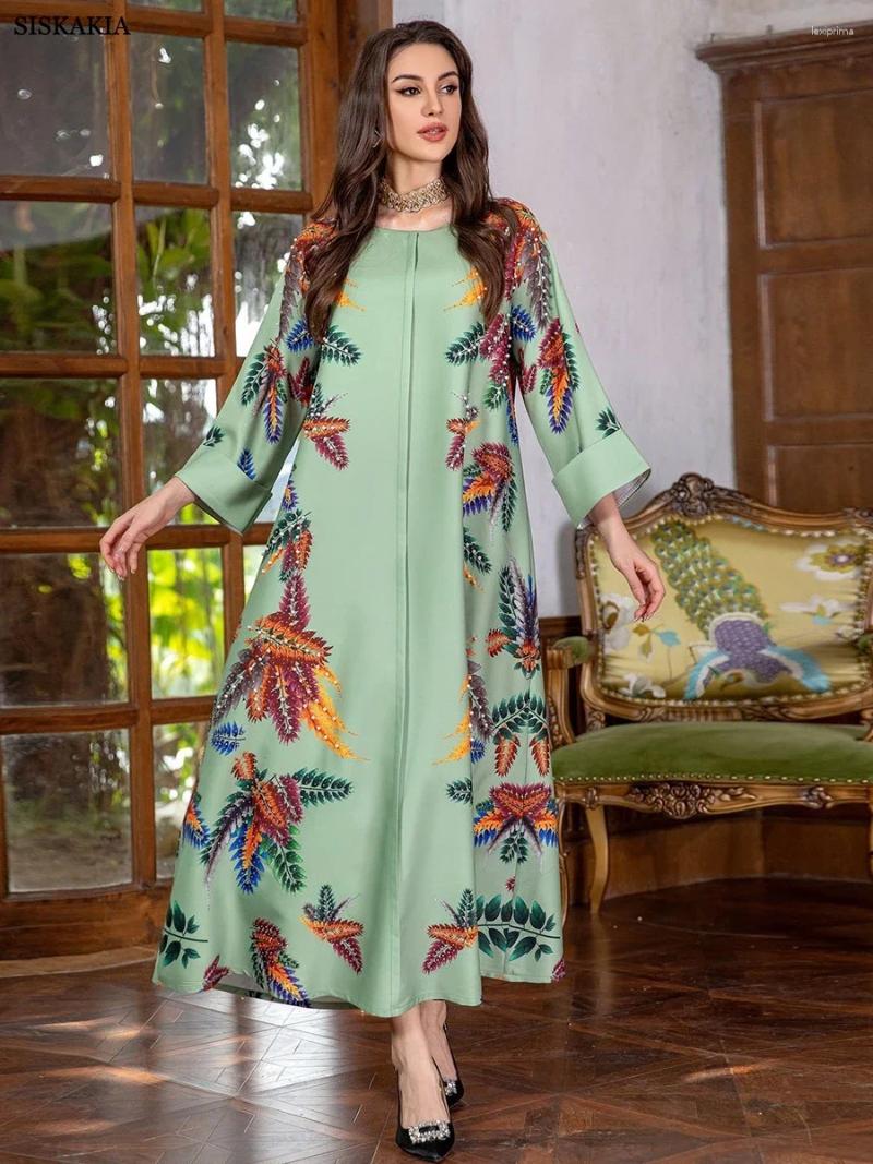 Etniska kläder ramadan muslimska kvinnor orientaliska klänningar arabiska mode dubai tryckning pärlor avslappnad abayas jalabiyat marockanska saudiska kaftan