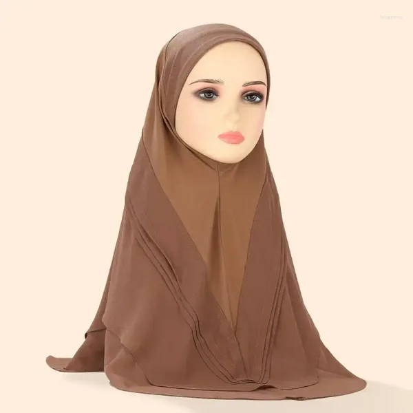 Vêtements ethniques Ramadan Femmes musulmanes Couleur unie Hijab Islamique Mousseline de soie Foulard One Piece Amira Arabe Écharpe Châles Moyen-Orient Turban