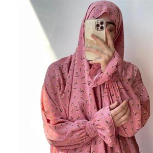 Vêtements ethniques Ramadan Musulman Femmes Abaya Floral Prints Prière Vêtement Robe à capuche Islam Robe Plus Taille Longue Robe Afrique Saoudienne