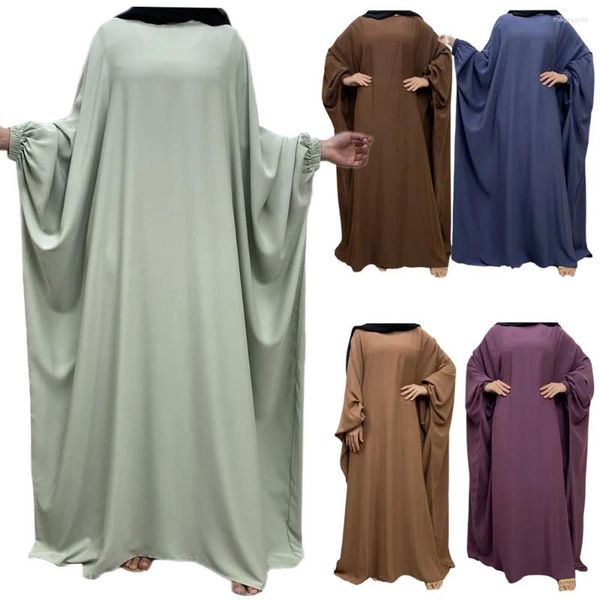 Vêtements ethniques Ramadan One Piece Prière Musulman Abaya Robe Dubaï Nida Batwing Manches Abayas Pour Femmes Kaftan Hijab Robe Islam Vêtements