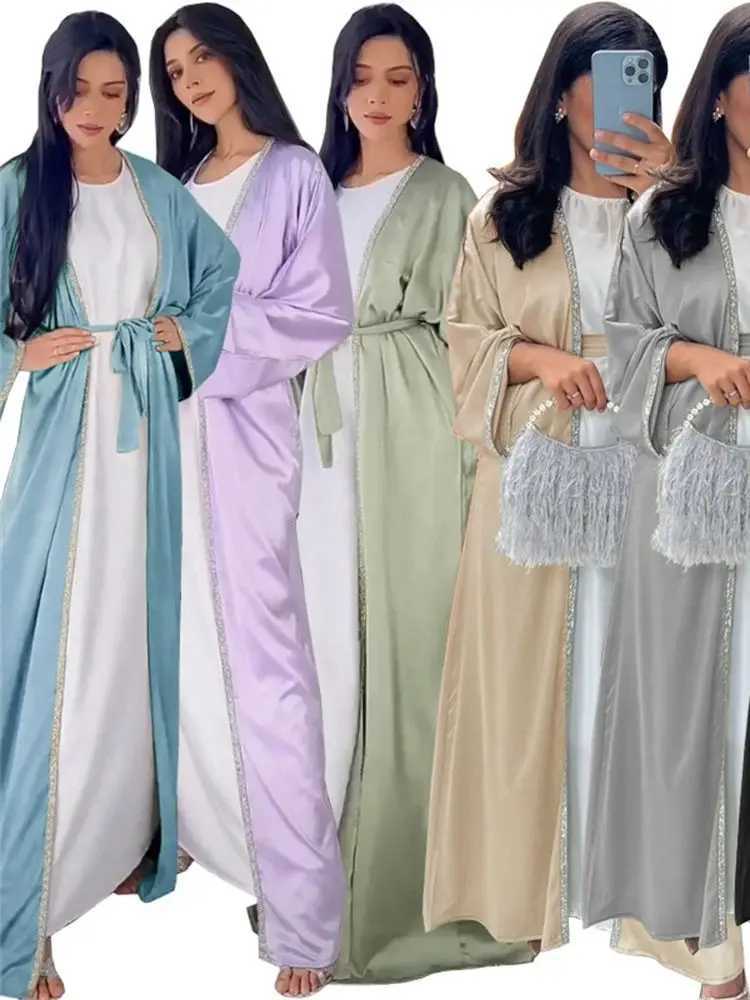 Ethnische Kleidung Ramadan Offen Abaya für Frauen Islam Muslim Kimono bescheidene Kleidergebets Kleidung Ka Kaftan Robe Türkei Kleid T240510