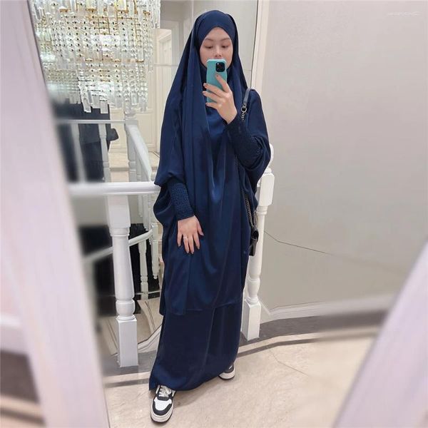 Vêtements ethniques Ramadan Overhead Hijab Prière Vêtement Femmes musulmanes 2 pièces Khimar Abaya Maxi Jupe Ensemble Kaftan Robe Turquie Burqa Jilbab