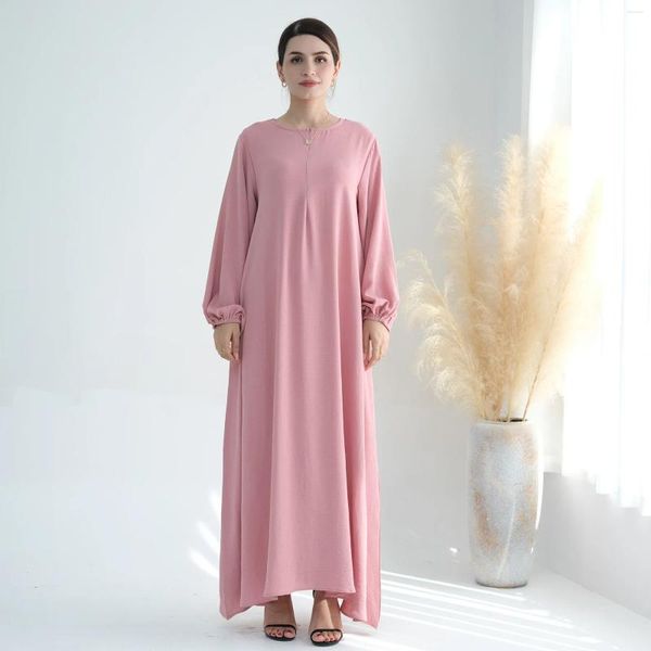 Vêtements ethniques Ramadan Plaine sous Abaya Robe Zipper Front Front Elastic Crepe Robes musulmanes pour femmes Dubaï Islamic Kaftan Robe
