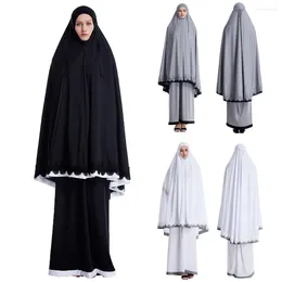 Vêtements ethniques Ramadan Prière Vêtement pour femmes musulmanes islamiques longues hijab Thobe Abaya et robe ensemble femme jupes Khimar entièrement couvertes 2pcs