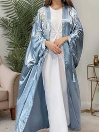 Vêtements ethniques Ramadan Turquie musulmane Abaya Dress Women Femme Maroc Kaftan Satin Party Cardigan Dubai Abayas Maxi Vestdios 2024 Robe Eid T240515