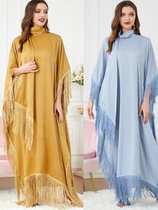 Vêtements ethniques Ramadan Turquie Femmes Musulmanes Abaya Gland Batwing Manches Robe De Soirée Col Roulé Casual Lâche Ourlet Irrégulier Robe Maroc