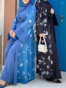 Etnische Kleding Ramadan Tweedelig Pak Moslim Rompertjes Vrouwen Dubai Turkije Lace Up Abaya Jumpsuit Wijde Pijpen Broek Kaftan Islamitische Elegant
