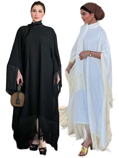 Vêtements ethniques Ramadan blanc noir satin khimar abaya arabe kaftan robes africaines pour femmes Islam robe musulmane ka robes africaines t240510