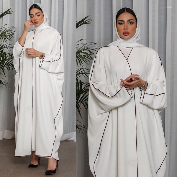 Ropa étnica Ramadán Musulmán blanco Juegos para mujeres Eid Eid Arab Abaya Modesta Vestido Islámico Jalabiya Marocain Ropa marroquí Kaftan