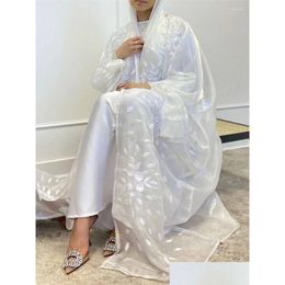 Vêtements ethniques Ramadan Blanc Ouvert Musulman Kimono Abaya Dubaï Turquie Islam Arabe Jalabiya pour femmes Cardigan Robe Femme Musmane Drop Del Dhlyw