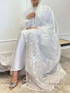 Vêtements ethniques Ramadan Blanc Ouvert Musulman Kimono Abaya Dubaï Turquie Islam Arabe Jalabiya pour Femmes Cardigan Robe Femme Musulmane Kaftans 754