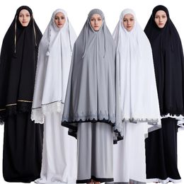 Vêtements ethniques Ramadan Femmes 2 Pièces Ensemble de Prière Musulmane Khimar Abaya Overhead HijabSkirt Couverture Complète Islam Moyen-Orient Culte Service 230131