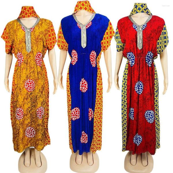 Vêtements ethniques Rayon S Casual Jupe longue Col rond Sangle imprimée Coloré Ceinture Bandana Robe Taille Haute Taille XL-2XL